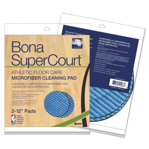 BNAAX0003498 Bona SuperCourt Athletic Floorcare Microfiber Cleaning Pad, 12 Dia, Lt/Dk Blue,2/Pk