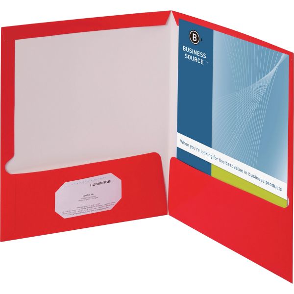 BSN44426 Business Source Laminated Red Two Pocket Folders