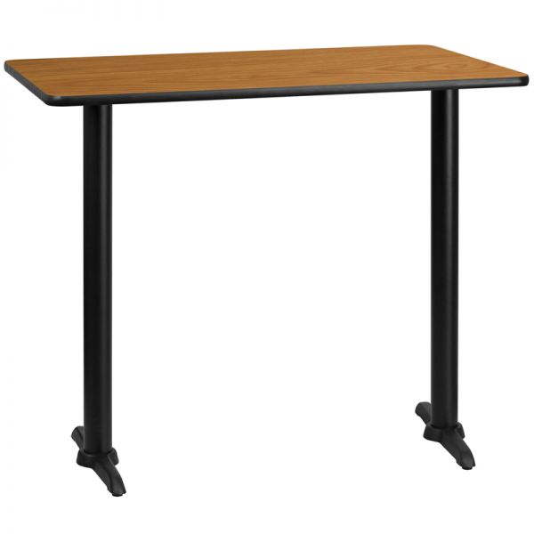 FHFXUNATTB3048T0522BGG Flash Furniture 30'' x 48'' Rectangular Natural Laminate Table Top with 5'' x 22'' Bar Height Table Bases