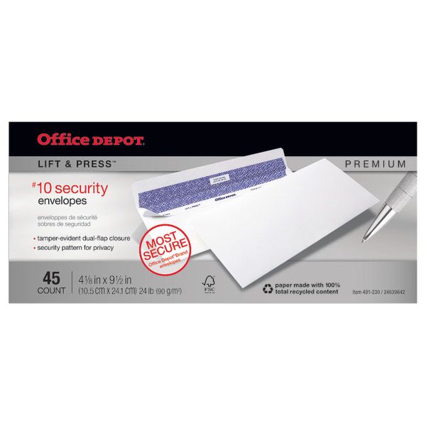 Lift & Press Premium Security Envelopes, 10, 41/8" x 91/2", 100