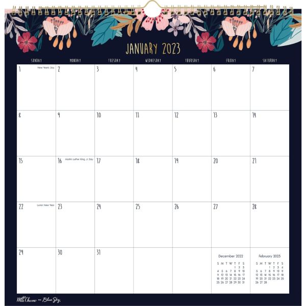 Blue Sky Monthly Wall Calendar, 12