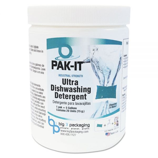 BIG5505202020EA PAK-IT Ultra Dish Detergent, Lemon Scent, 20 Paks/Tub
