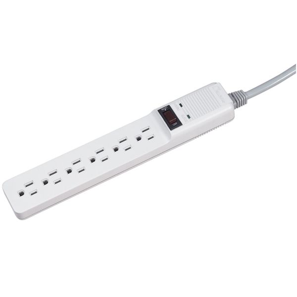 FEL99012 Fellowes Basic Home/Office Surge Protector, 6 Outlets, 6 ft Cord, 450 Joules, Platinum