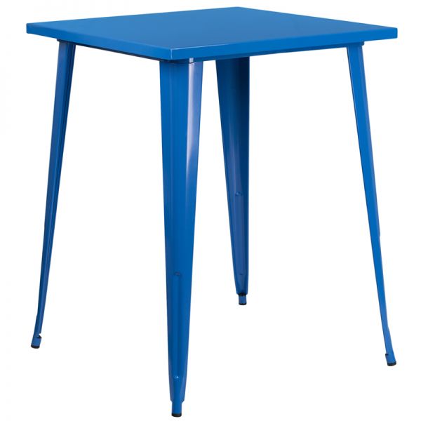 FHFCH5104040BLGG Flash Furniture 31.5'' Square Blue Metal Indoor-Outdoor Bar Height Table