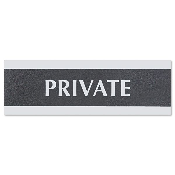 USS4761 Headline Sign Century Series Office Sign, PRIVATE, 9 x 3, Black/Silver