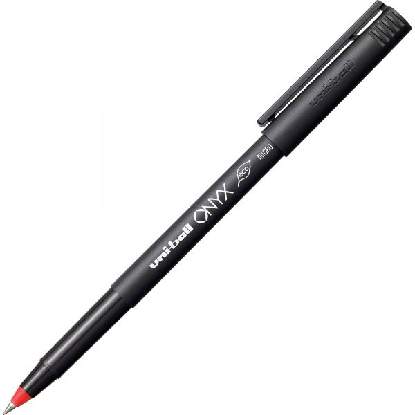 SAN60042 uni-ball Onyx Roller Ball Stick Dye-Based Pen, Red Ink, Micro, Dozen