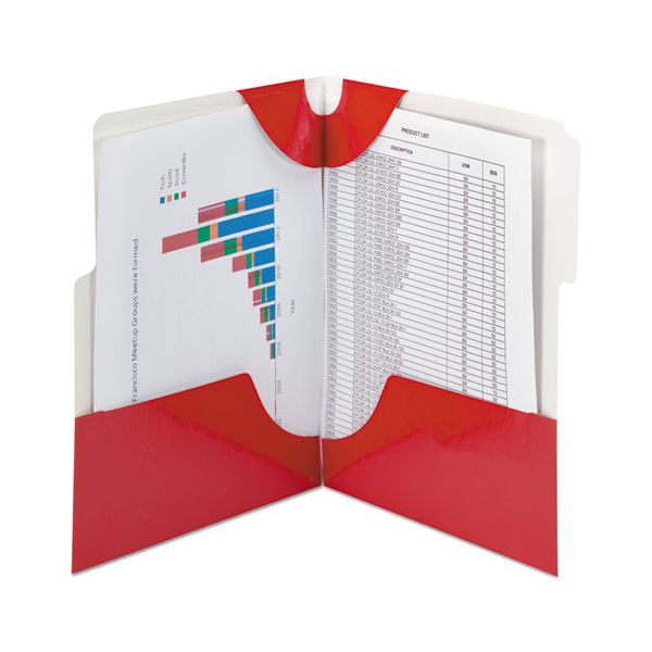 SMD87966 Smead SuperTab Two-Pocket Folder, 11 x 8 1/2, Red, 5/Pack