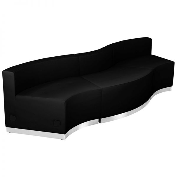 FHFZB803720SETBKGG Flash Furniture HERCULES Alon Series Black Leather Reception Configuration, 3 Pieces