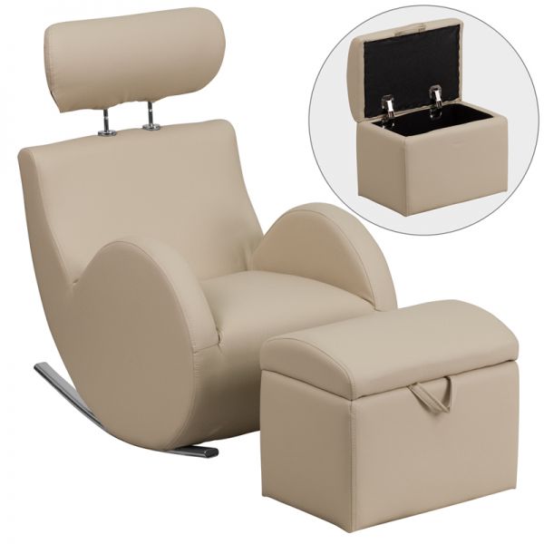 FHFLD2025BGVGG Flash Furniture HERCULES Series Beige Vinyl Rocking Chair with Storage Ottoman