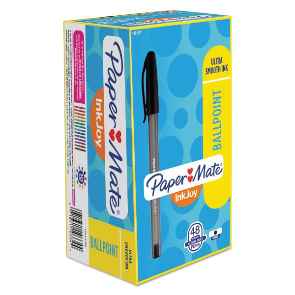 PAP1951377 Paper Mate InkJoy 100 Ballpoint Stick Pen, 1mm, Black, 48/Box