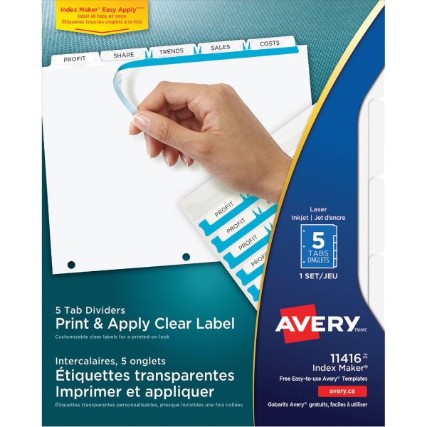 AVE11416 Avery Clear Label 5-Tab Index Maker Dividers