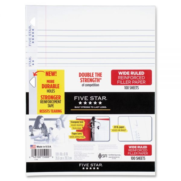 MEA15000 Five Star Reinforced Wide Ruled Loose Leaf Paper