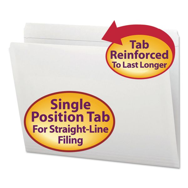 SMD12810 Smead File Folders, Straight Cut, Reinforced Top Tab, Letter, White, 100/Box