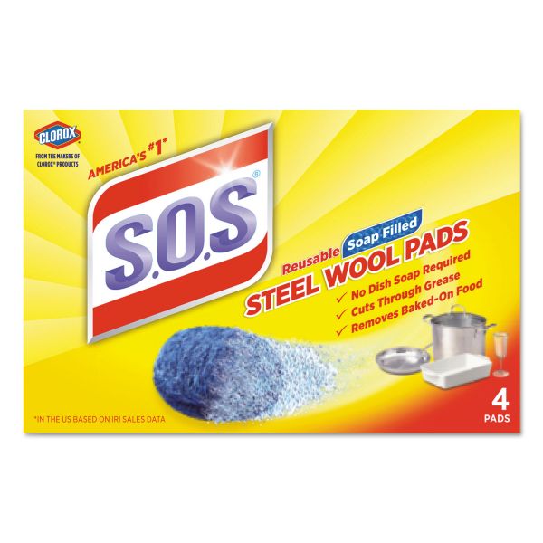 CLO98041 S.O.S. Steel Wool Soap Pad, 4/Box, 24 Boxes/Carton
