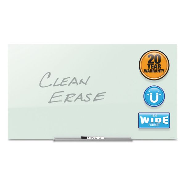 QRTG7442IMW Quartet InvisaMount Magnetic Glass Marker Board, Frameless, 74" x 42", White Surface