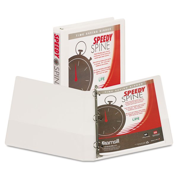 SAM18137C Samsill Speedy Spine 3-Ring View Binder, 1" Capacity, Round Ring, White