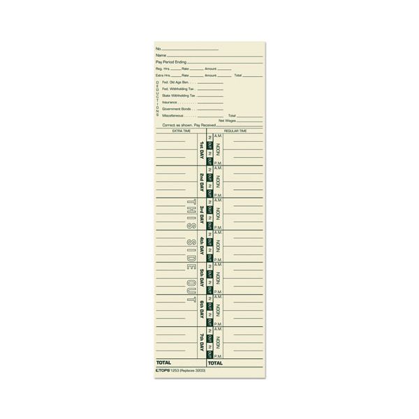 TOP1253 TOPS Time Card for Acroprint and Lathem, Weekly, 3 1/2 x 10 1/2, 500/Box