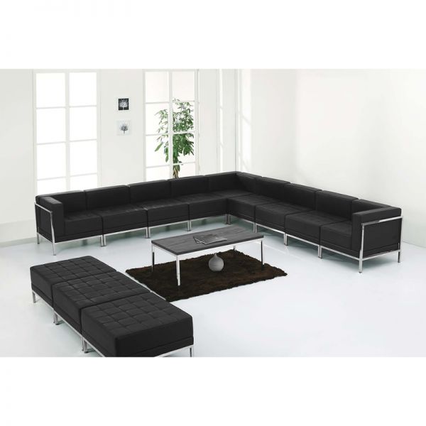 FHFZBIMAGSET18GG Flash Furniture HERCULES Imagination Series Black Leather Sectional & Ottoman Set, 12 Pieces