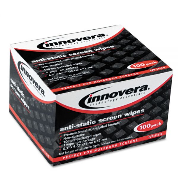 IVR51516 Innovera Screen Cleaning Wipes, Alcohol-free, Cloth, 6 1/4 x 4 3/4, White, 100/Pack