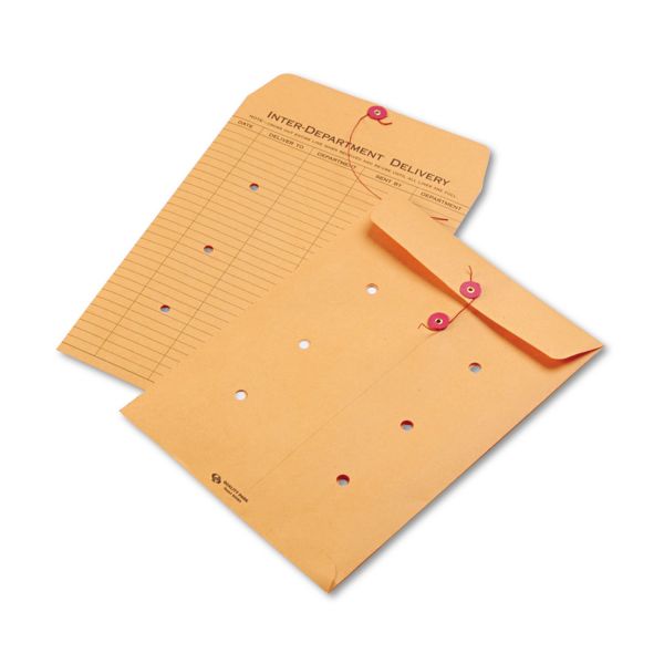 QUA63462 Quality Park Brown Kraft String & Button Interoffice Envelope, 9 x 12, 100/Carton