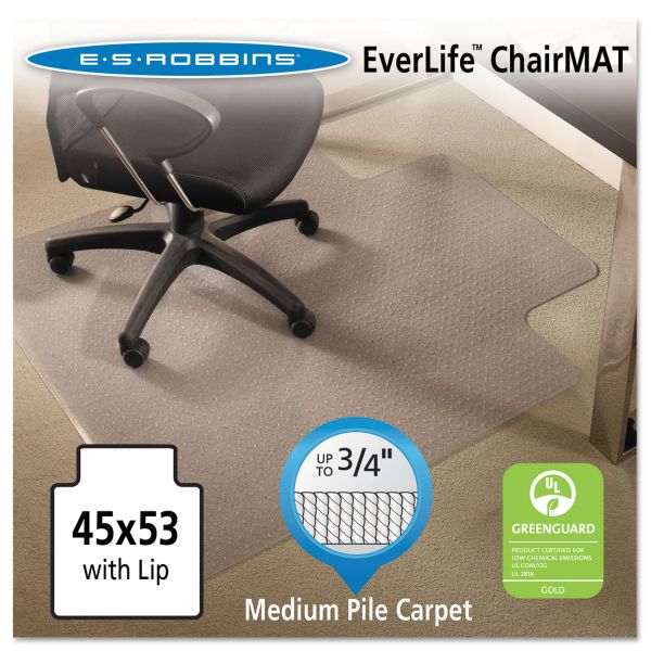 ESR122173 ES Robbins EverLife Chair Mats For Medium Pile Carpet With Lip, 45 x 53, Clear