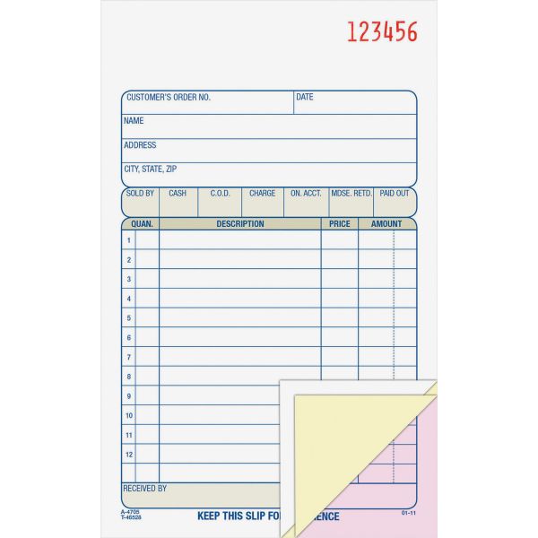 ABFTC4705 Adams Carbonless Sales Order Book, Three-Part Carbonless, 4-3/16 x 7 3/16, 50 Sheets