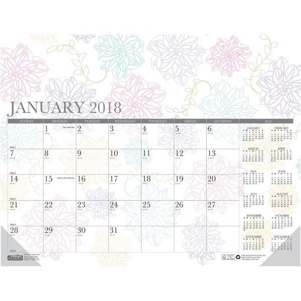 HOD188 House of Doolittle Whimsical Doodle Monthly Desk Pad Calendar