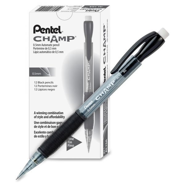 PENAL15A Pentel Champ Mechanical Pencil, 0.5 mm,Translucent Gray Barrel, Dozen