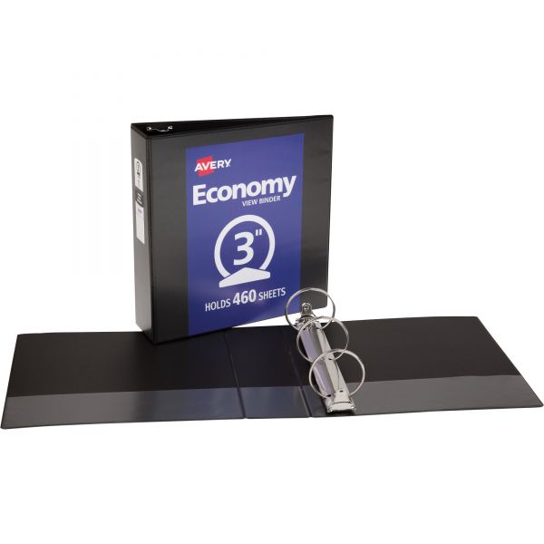 AVE05740 Avery Economy 3-Ring View Binder, 3" Capacity, Round Ring, Black