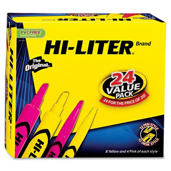 AVE29862 Avery HI-LITER Desk/Pen-Style Combo Highlighter, Chisel/Bullet, Assorted Colors, 24/PK