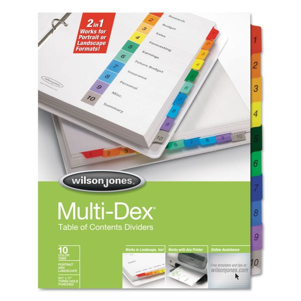 WLJ91003 Wilson Jones Multi-Dex Index Assorted Color 10-Tab, Labeled 1-10, Letter