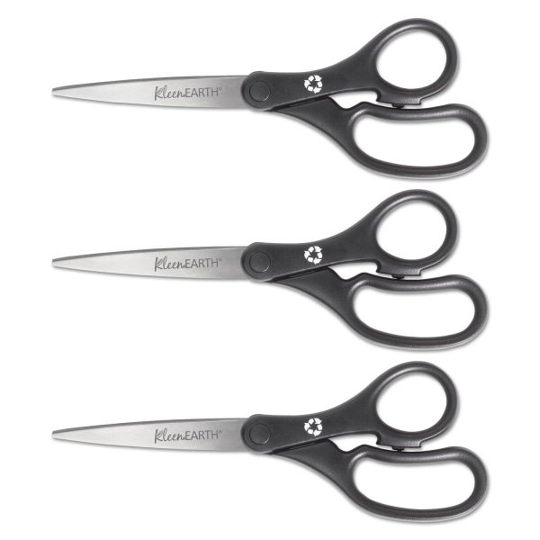 ACM15585 Westcott KleenEarth Basic Plastic Handle Scissors, 8" Long, Pointed, Black, 3/Pack