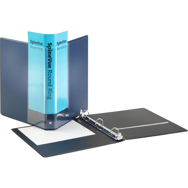 CRD16302 Cardinal Spine Vue Locking 3-Ring View Binder, 1" Capacity, Round Ring, Navy