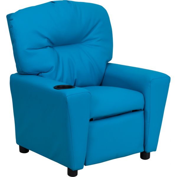 FHFBT7950KIDTURQGG Flash Furniture Contemporary Turquoise Vinyl Kids Recliner with Cup Holder