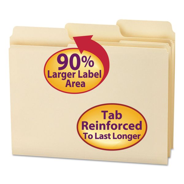 SMD10395 Smead SuperTab Guide Height Reinforced Folders, Top Tab, Letter, Manila, 100/Box