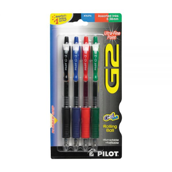 Pilot G2 Retractable Gel Pens, Ultra Fine Point, 0.38 mm, Black
