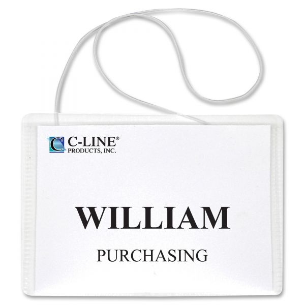 CLI96043 C-Line Name Badge Kits, Top Load, 4 x 3, Clear, Elastic Cord, 50/Box