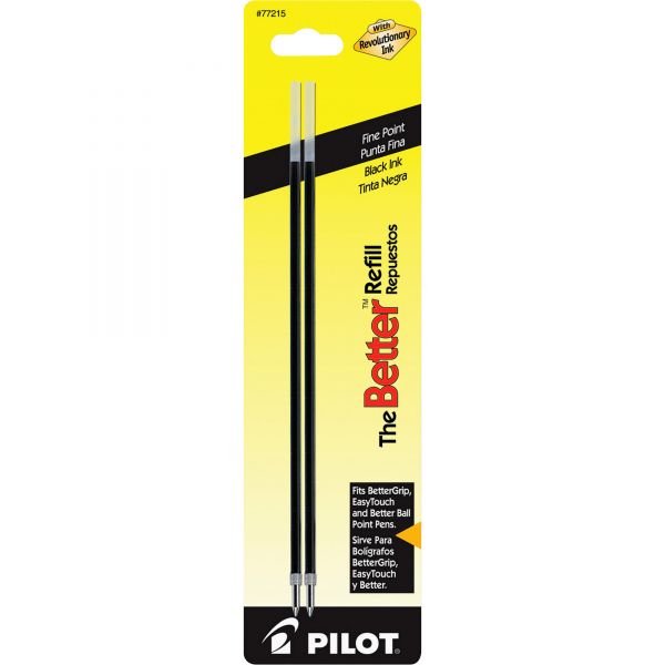 PIL77215 Pilot Refill, Non-retract Better/BetterGrip/EasyTouch Ballpoint, Fine, BLK, 2/Pack