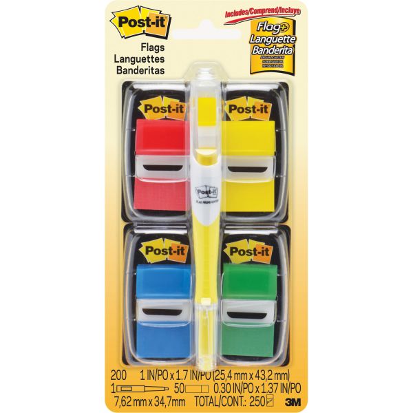 MMM680RYBGVA Post-it Flags Page Flag Value Pack, Assorted, 200 1" Flags + Highlighter with 50 1/2" Flags