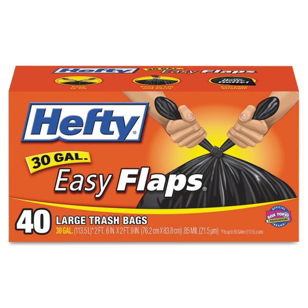 RFPE27744 Hefty Easy Flaps Trash Bags, .85 mil, 30gal, Black, 40/Box