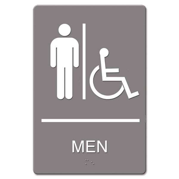 USS4815 Headline Sign ADA Sign, Men Restroom Wheelchair Accessible Symbol, Molded Plastic, 6 x 9, Gray