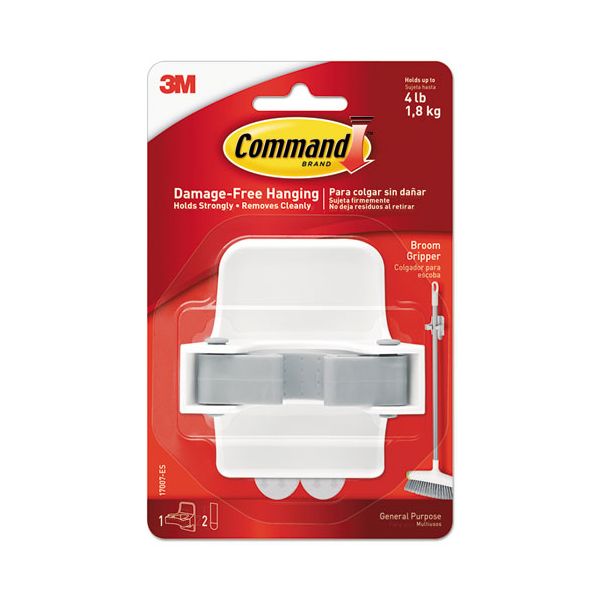 MMM17007ES Command Broom Gripper, 3.12w x 2.43d x 3.34h, White/Gray, 1 Gripper & 2 Strips