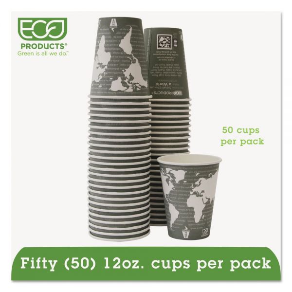 EcoProducts World Art Hot Cups, 12 oz, Gray, 50/Pack