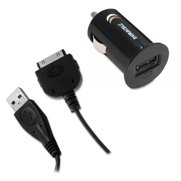 ECADU1580 Duracell Car Charger, Apple 30-Pin, Black
