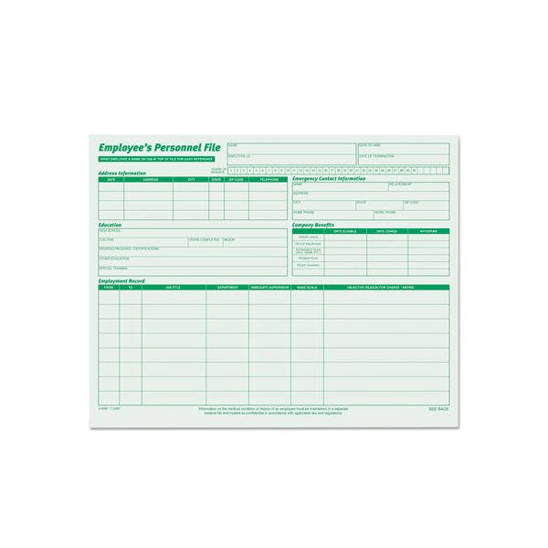 TOP3287 TOPS Employee Record File Folders, Straight Cut, Letter, 2-Sided, Green Ink, 20/Pack