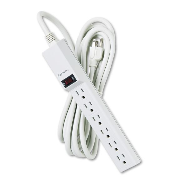 FEL99026 Fellowes Six-Outlet Power Strip, 120V, 15ft Cord, 10 7/8 x 1 7/8 x 1 5/8, Platinum