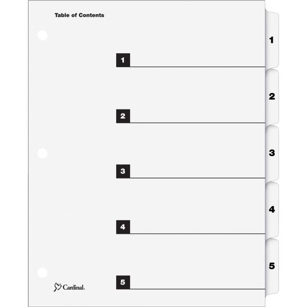 CRD60513 Cardinal Traditional OneStep Index System, 5-Tab, 1-5, Letter, White, 5/Set
