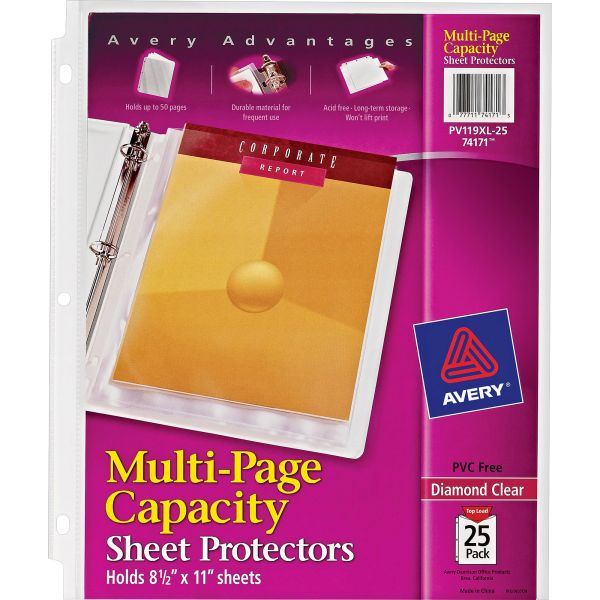 AVE74171 Avery Multi-Page Top-Load Sheet Protectors, Letter, Heavy Gauge, Clear, 25/Pack