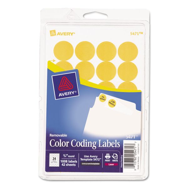 AVE05471 Avery Printable Removable Color-Coding Labels, 3/4" dia, Neon Orange, 1008/Pack