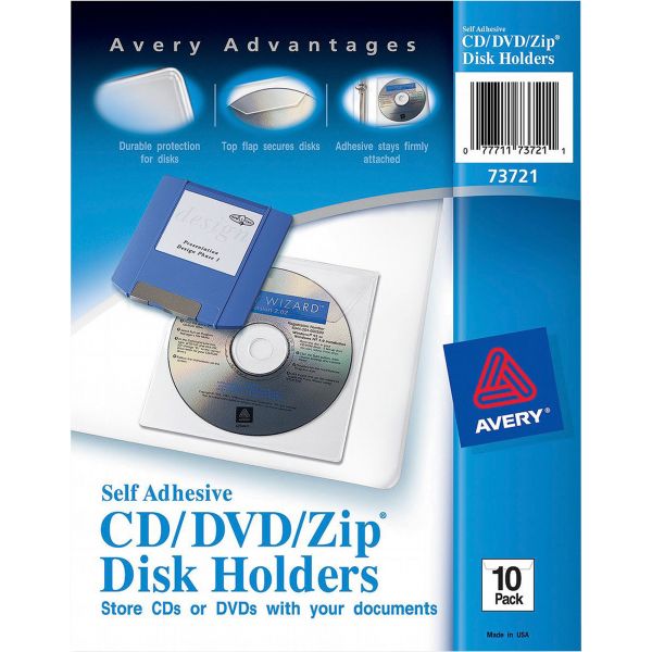 AVE73721 Avery Self-Adhesive Media Pockets, 10/Pack